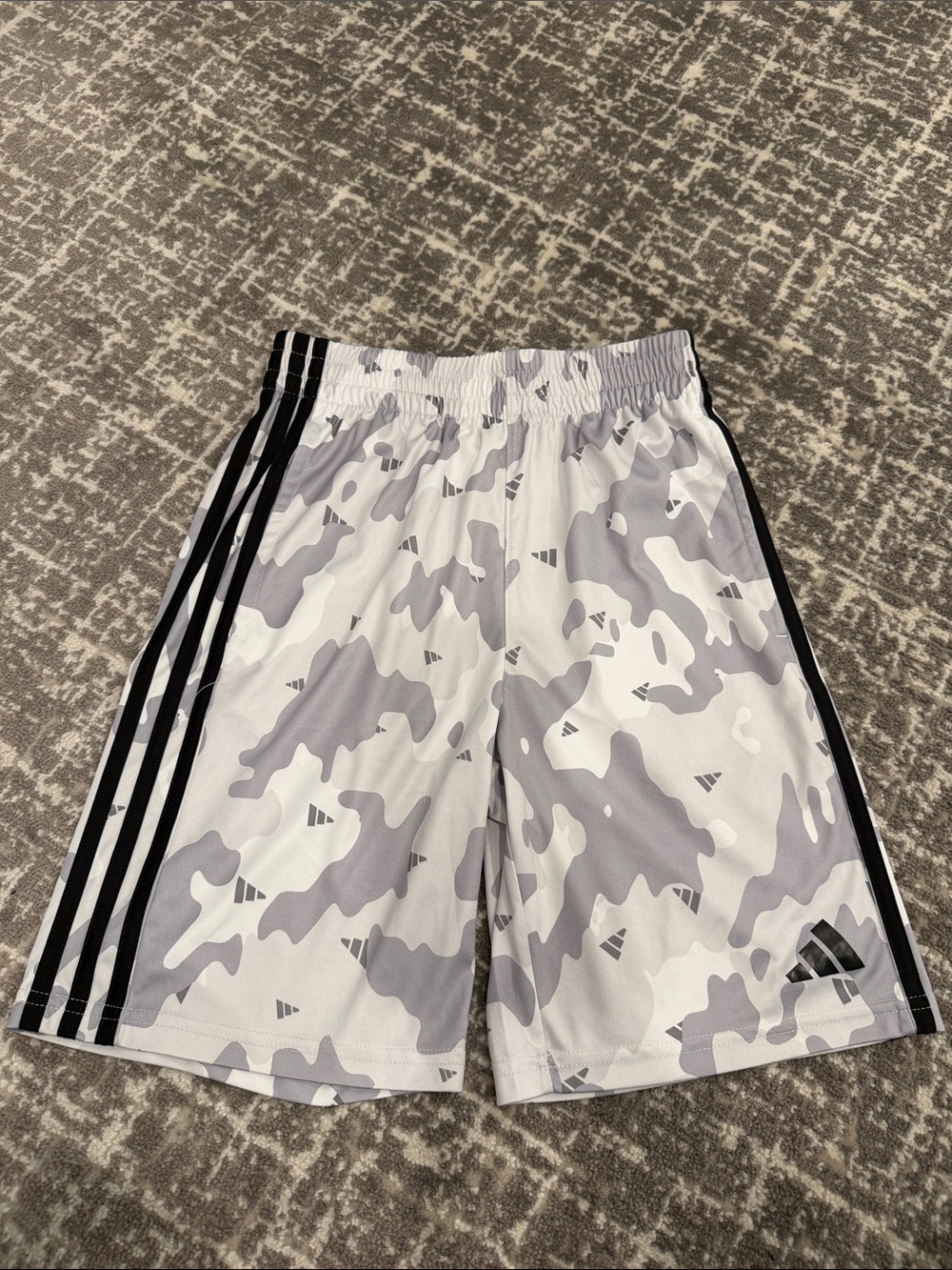 Boys Adidas Gray & White Camo Athletic Shorts